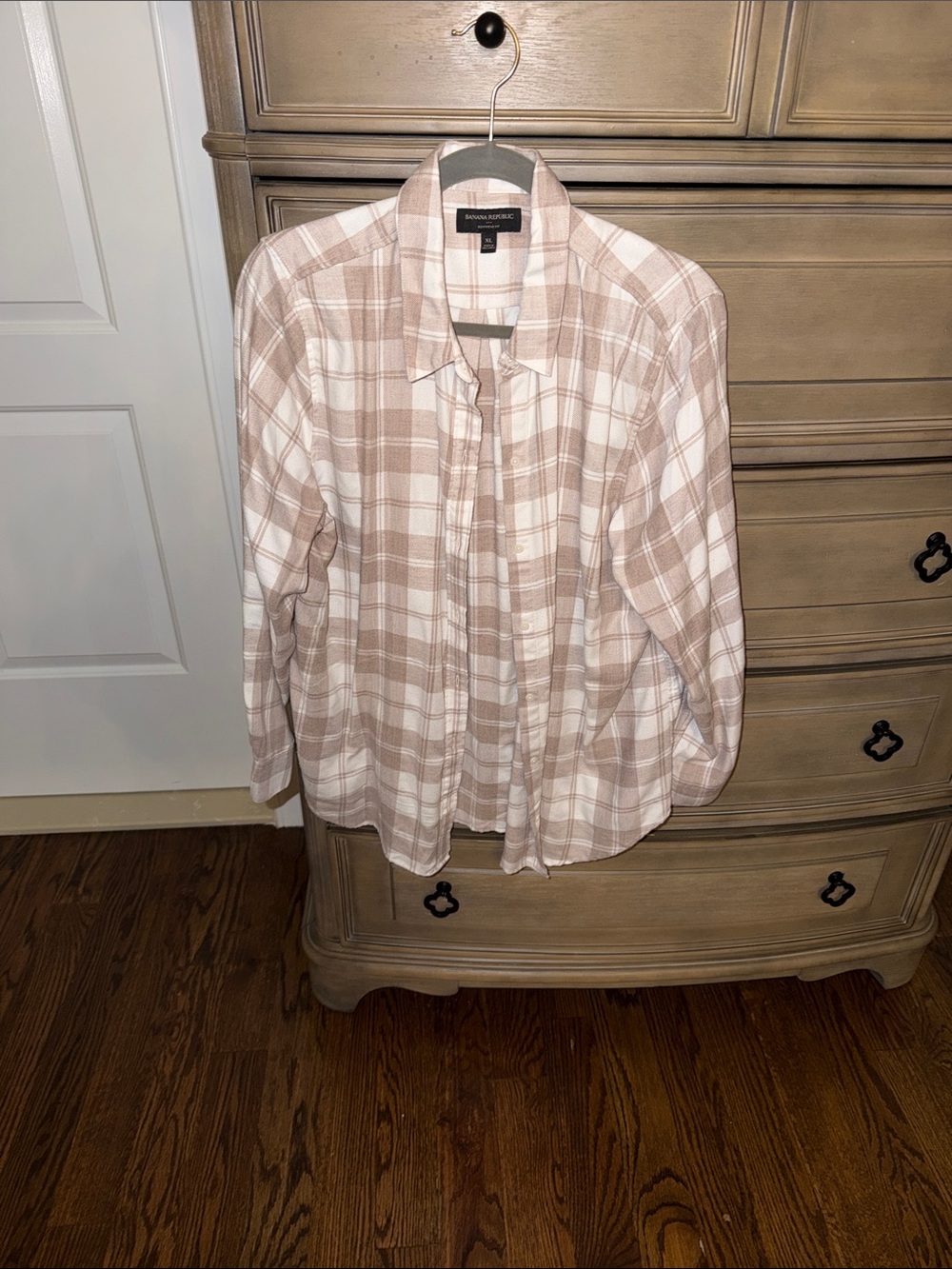Banana Republic Beige and White Plaid Button-Down Shirt